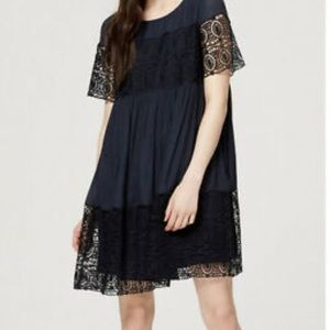 Ann Taylor Loft Navy Crochet Baby Doll Dress